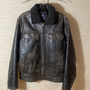 Gap leather bomber, distressed, black
